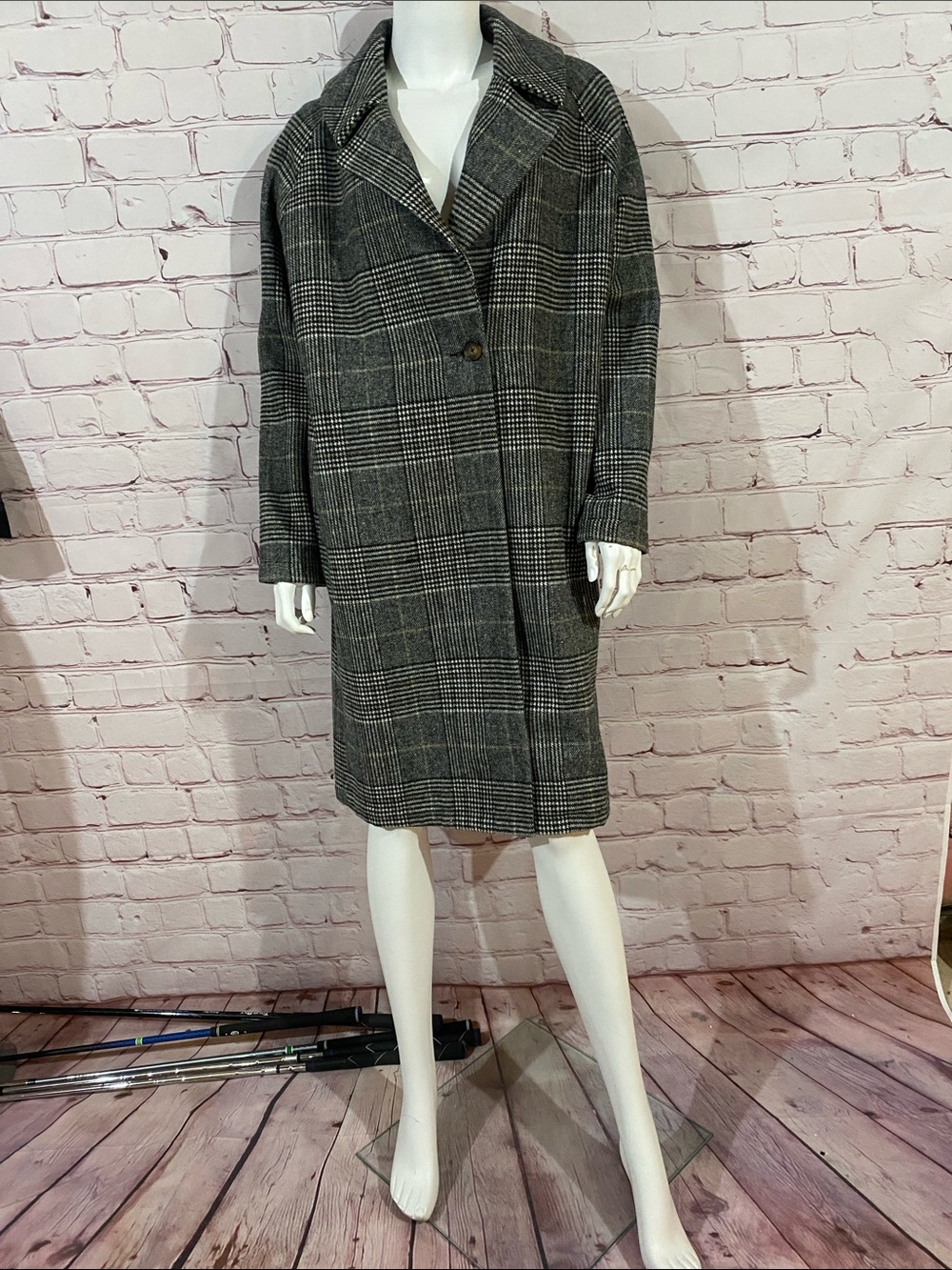 OAK + FORT Gray Glen Plaid Midi Coat Dress
